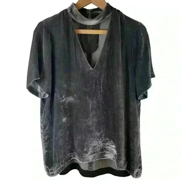 Madewell Tops - Madewell Top Womens Small Dark Brown Silk Blend Velvet Choker Gothic Metallic